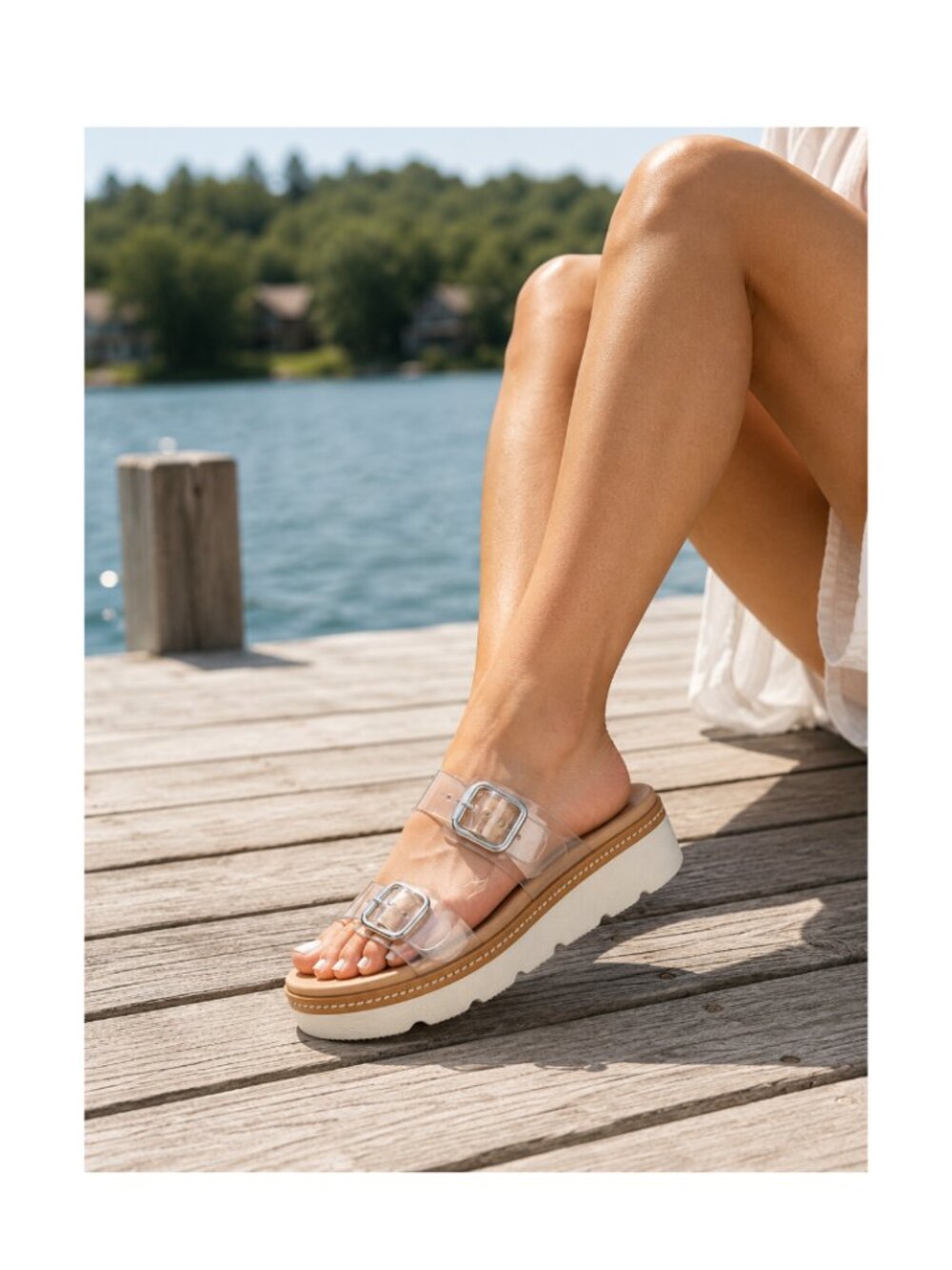 Chinese Laundry White Women's 9.5 Surfs Up Wedge Sandal Cottagecore Summer